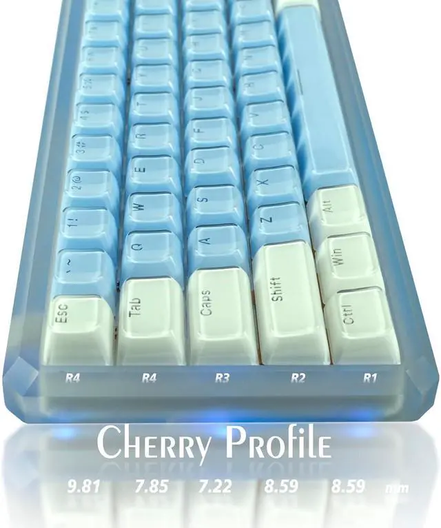 Alt view image 4 of 7 - Crystal Keycaps,Ice Crystal KeycapABS Jelly Key caps Set for 61 68 104 Mechanical Gaming Keyboard Cherry Profile English Layout(Blue with White)