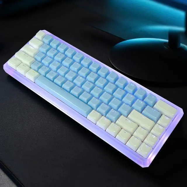 Alt view image 6 of 7 - Crystal Keycaps,Ice Crystal KeycapABS Jelly Key caps Set for 61 68 104 Mechanical Gaming Keyboard Cherry Profile English Layout(Blue with White)