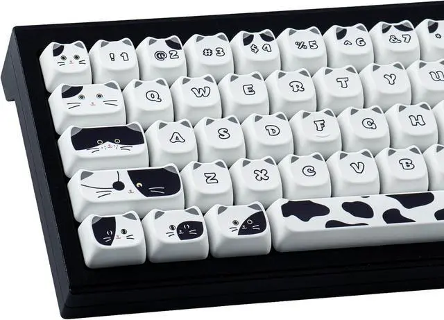 Main image of PBT Keycaps 135 Keys Black and White Cat Cute Cat Shape keycaps Set Dye-Sublimation Mao Profile Custom Keycaps for Cherry Gateron MX Swithes Mechanical Keyboards