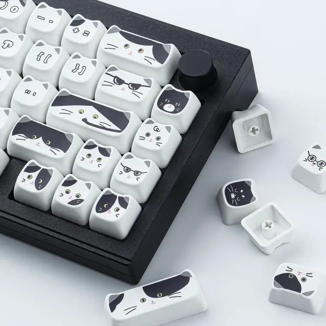 Alt view image 2 of 7 - PBT Keycaps 135 Keys Black and White Cat Cute Cat Shape keycaps Set Dye-Sublimation Mao Profile Custom Keycaps for Cherry Gateron MX Swithes Mechanical Keyboards