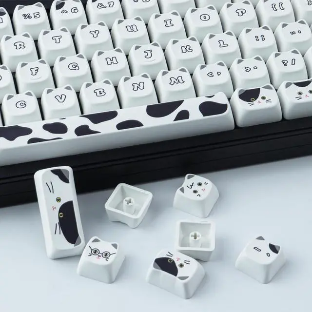 Alt view image 4 of 7 - PBT Keycaps 135 Keys Black and White Cat Cute Cat Shape keycaps Set Dye-Sublimation Mao Profile Custom Keycaps for Cherry Gateron MX Swithes Mechanical Keyboards