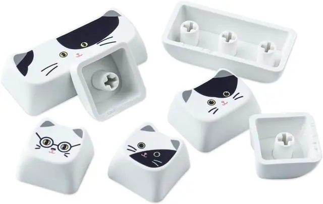 Alt view image 5 of 7 - PBT Keycaps 135 Keys Black and White Cat Cute Cat Shape keycaps Set Dye-Sublimation Mao Profile Custom Keycaps for Cherry Gateron MX Swithes Mechanical Keyboards