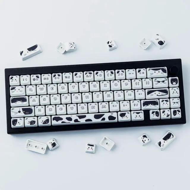 Alt view image 7 of 7 - PBT Keycaps 135 Keys Black and White Cat Cute Cat Shape keycaps Set Dye-Sublimation Mao Profile Custom Keycaps for Cherry Gateron MX Swithes Mechanical Keyboards
