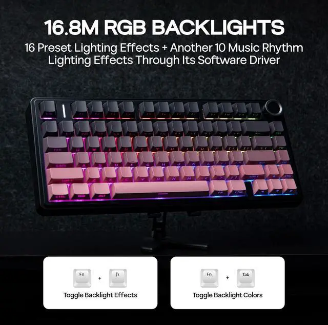 Alt view image 3 of 7 - MechLands Aula F75 PRO 75% Wireless Gaming Keyboard, Gasket Mechanical Custom Keyboard with Five-Layer Padding, Bluetooth/2.4GHz/USB-C, Hot Swappable, Knob, RGB, Reaper Switches (Black Pink)