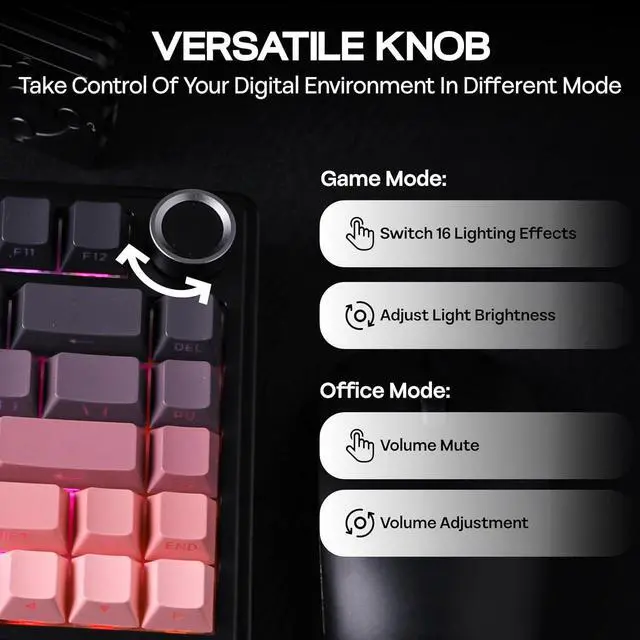 Alt view image 7 of 7 - MechLands Aula F75 PRO 75% Wireless Gaming Keyboard, Gasket Mechanical Custom Keyboard with Five-Layer Padding, Bluetooth/2.4GHz/USB-C, Hot Swappable, Knob, RGB, Reaper Switches (Black Pink)
