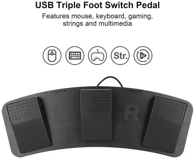 Alt view image 2 of 7 - BONKZEBU USB Triple Foot Switch Pedal, Mouse, Keyboard, Gaming, String and Multimedia Functions with Wired USB Connection, Ergonomic Design for (Black)