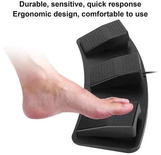Alt view image 3 of 7 - BONKZEBU USB Triple Foot Switch Pedal, Mouse, Keyboard, Gaming, String and Multimedia Functions with Wired USB Connection, Ergonomic Design for (Black)