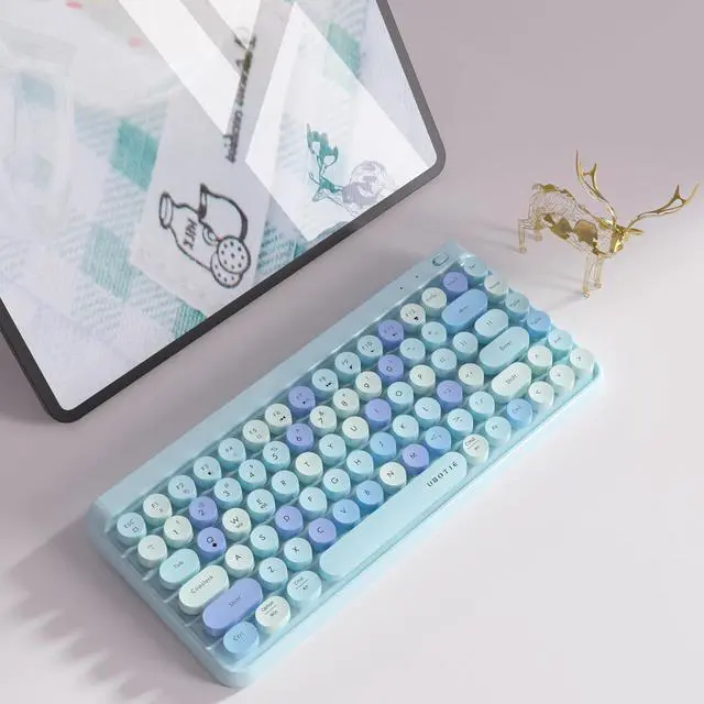 Alt view image 2 of 7 - UBOTIE Portable Bluetooth Colorful Computer Keyboards, Wireless Mini Compact Retro Typewriter Flexible 84Keys Design Keyboard