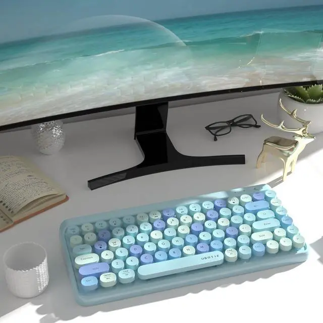 Alt view image 3 of 7 - UBOTIE Portable Bluetooth Colorful Computer Keyboards, Wireless Mini Compact Retro Typewriter Flexible 84Keys Design Keyboard
