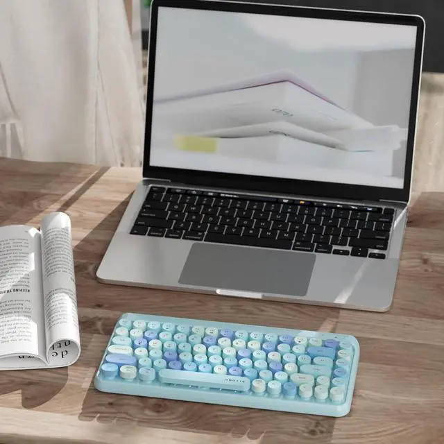 Alt view image 6 of 7 - UBOTIE Portable Bluetooth Colorful Computer Keyboards, Wireless Mini Compact Retro Typewriter Flexible 84Keys Design Keyboard