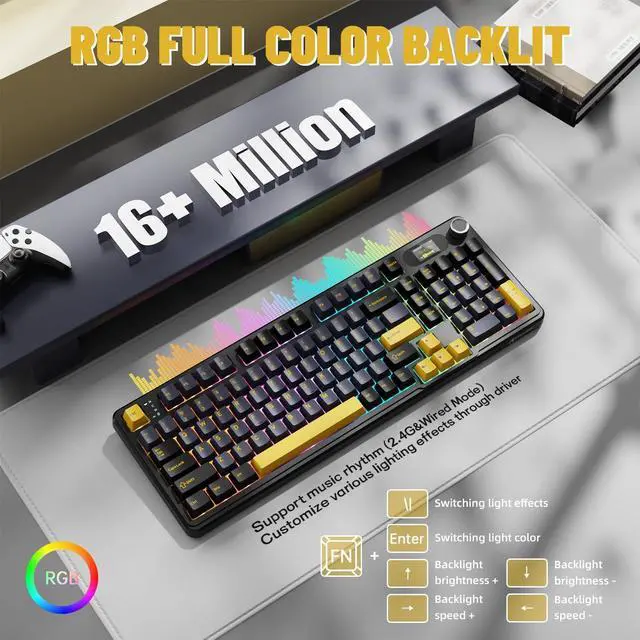 Alt view image 7 of 7 - ATTACK SHARK X98PRO Wireless Mechanical Keyboard,Multi-Function Knob&TFT Screen,Tri-Mode BT/2.4G Hz/USB-C Wired Keyboard,Hot-Swap RGB Backlit,4000mAh Cloud Drive,for Win/Mac/Linux-Starry Black