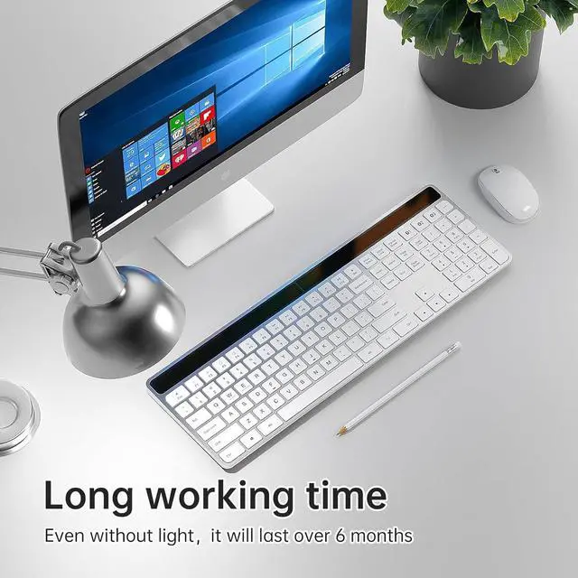 Alt view image 3 of 4 - Sequin XQT Solar Bluetooth Keyboard, Wireless Keyboard with Solar & Indoor Light Charging, Full Size, 3-Device Connectivity, Silent Scissor Keys, Numeric Keypad for Office/Home/Mac/Windows,Dark Grey