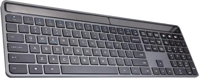 Main image of Sequin XQT Solar Bluetooth Keyboard, Wireless Keyboard with Solar & Indoor Light Charging, Full Size, 3-Device Connectivity, Silent Scissor Keys, Numeric Keypad for Office/Home/Mac/Windows,Dark Grey