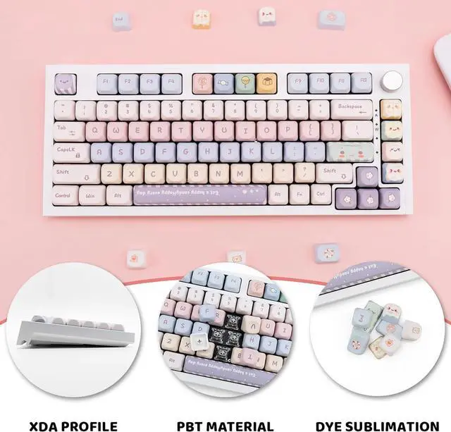 Alt view image 3 of 7 - GEKUCAP Candy Color PBT Keycaps Set MOA Profile Cute Round Keycaps 138 Keys Custom Dye-Sublimation Keyboard Keycaps for 60% 65% 70% 75% 100% Cherry Gateron MX Switches Mechanical Keyboards