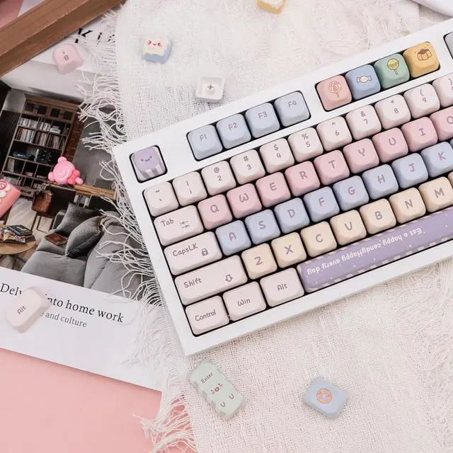Alt view image 4 of 7 - GEKUCAP Candy Color PBT Keycaps Set MOA Profile Cute Round Keycaps 138 Keys Custom Dye-Sublimation Keyboard Keycaps for 60% 65% 70% 75% 100% Cherry Gateron MX Switches Mechanical Keyboards