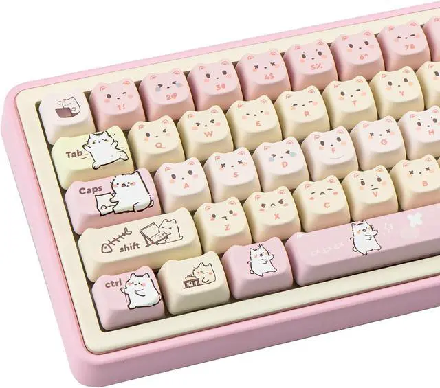 Main image of COOMICKEY Pink Keycaps 140 Keys Dye Sub Key Caps Mao Profile Cute Cat Keycaps Custom Keyboard Key Caps Set Fit for 61/64/87/104/108 Cherry Mx Switches ANSI Layout Alice Keyboard Mechanical Keyboards
