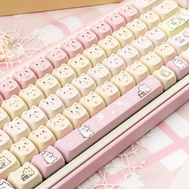 Alt view image 4 of 7 - COOMICKEY Pink Keycaps 140 Keys Dye Sub Key Caps Mao Profile Cute Cat Keycaps Custom Keyboard Key Caps Set Fit for 61/64/87/104/108 Cherry Mx Switches ANSI Layout Alice Keyboard Mechanical Keyboards