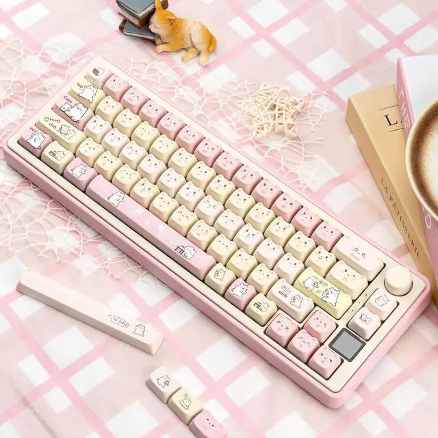 Alt view image 7 of 7 - COOMICKEY Pink Keycaps 140 Keys Dye Sub Key Caps Mao Profile Cute Cat Keycaps Custom Keyboard Key Caps Set Fit for 61/64/87/104/108 Cherry Mx Switches ANSI Layout Alice Keyboard Mechanical Keyboards
