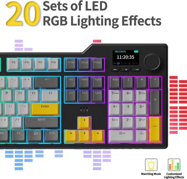 Alt view image 6 of 7 - DAIDAI×AJAZZ AK35I V3 Full Size Hot Swap Mechanical Gaming Keyboard with Screen & Knob 2.4G/BT/USB-C Gasket Keyboard FR4 Plate 8000mAh Battery South Facing LED RGB(Avocado Axis)
