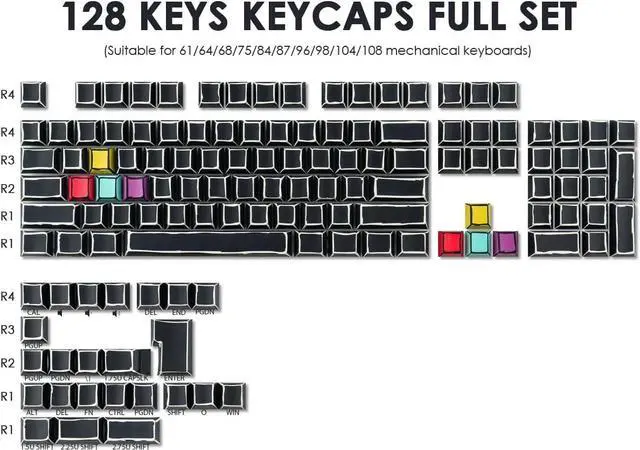 Alt view image 2 of 7 - JOMKIZ PBT Keycaps,128 Keys Dye Sublimation Cherry Profile Keycaps Side Engraved Transparent Keycap Set for Cherry MX Switches ASIN/ISO Layout Mechanical Keyboards