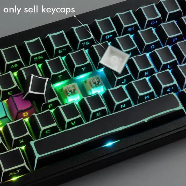 Alt view image 5 of 7 - JOMKIZ PBT Keycaps,128 Keys Dye Sublimation Cherry Profile Keycaps Side Engraved Transparent Keycap Set for Cherry MX Switches ASIN/ISO Layout Mechanical Keyboards