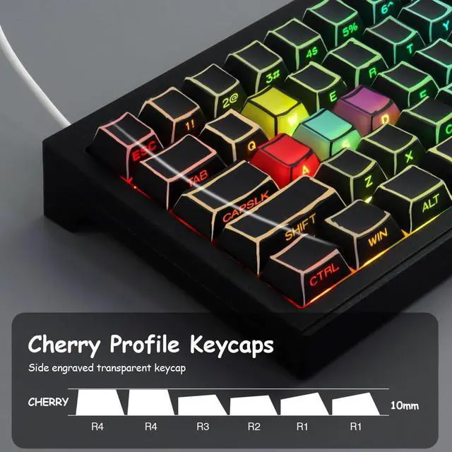 Alt view image 6 of 7 - JOMKIZ PBT Keycaps,128 Keys Dye Sublimation Cherry Profile Keycaps Side Engraved Transparent Keycap Set for Cherry MX Switches ASIN/ISO Layout Mechanical Keyboards