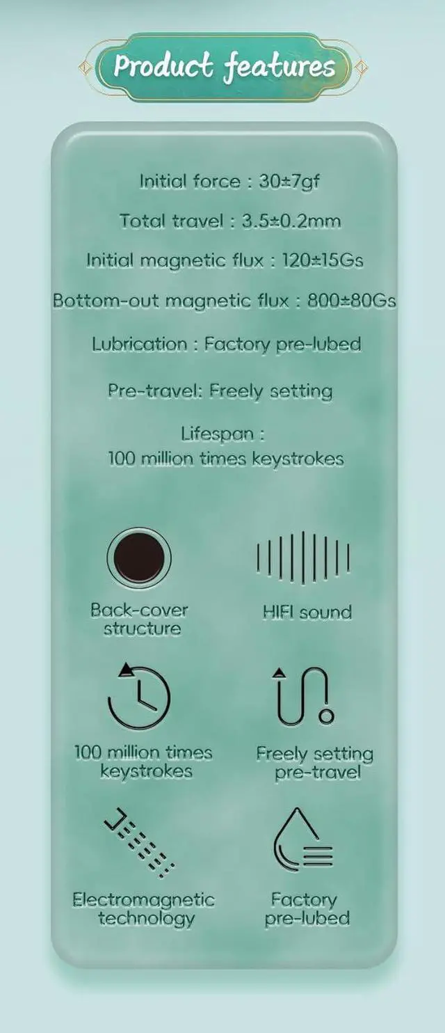 Alt view image 6 of 6 - CN GAMING GATERON Magnetic Jade Keyboard Switches, Linear Factory Pre-lubed Freely Setting Pre-Travel Key Switches for Mechanical Keyboard (90, Magnetic Jade)