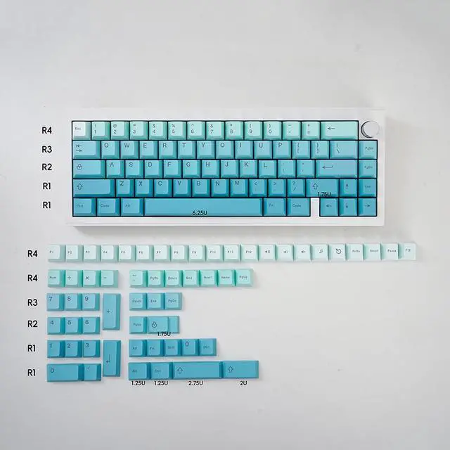 Main image of Blue Gradient Keycaps 125 Keys PBT Dye Sub Cherry Profile Keycap Set Fit for 61/64/87/104/108 Cherry Mx Switches Mechanical Keyboard