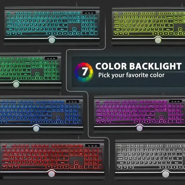 Alt view image 3 of 7 - Backlit Computer Keyboards, Wired Light Up Keyboards with 7-Color Backlit, USB Lighted Keyboard Easy to See and Type, Corded Full-Size Keyboard for Windows Desktop, Laptop, PC