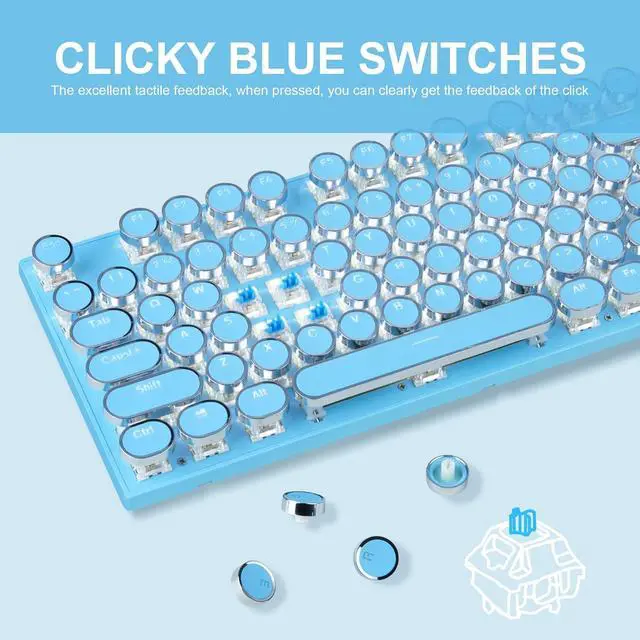 Alt view image 4 of 6 - Camiysn Typewriter Style Mechanical Gaming Keyboard with Removable Magnetic Wrist Rest, Blue Retro Punk RGB Backlit, Clicky Blue Switches, USB, 104 Keys, QWERTY, Windows/Mac/PC