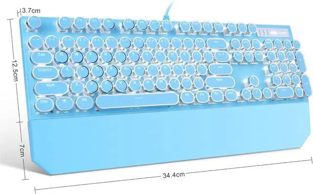 Alt view image 6 of 6 - Camiysn Typewriter Style Mechanical Gaming Keyboard with Removable Magnetic Wrist Rest, Blue Retro Punk RGB Backlit, Clicky Blue Switches, USB, 104 Keys, QWERTY, Windows/Mac/PC