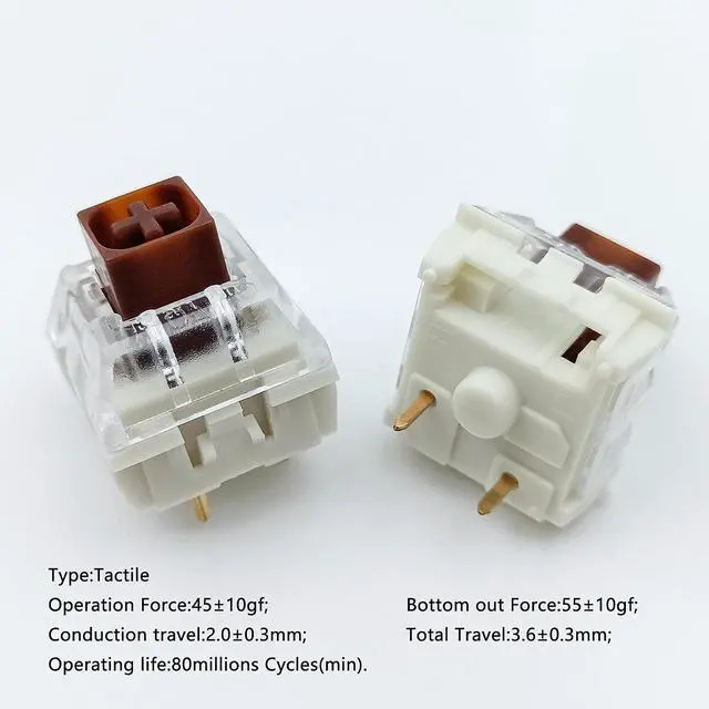 Alt view image 2 of 5 - Kailh Box Brown Switches for Mechanical Keyboard,3-Pin 45gf Tactile/Factory Lubed/Dust&Waterproof Switches(Kailh Box Brown,108Pcs)