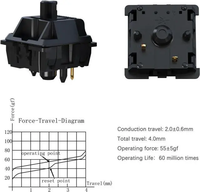 Alt view image 3 of 6 - Gateron Oil King V2 Linear Switch - 55g Mechanical Keyboard Switches, 5 Pin Factory Pre-Lubed for Smooth & Quiet Typing, Compatible with Custom Gaming Keyboards(72 PCS)