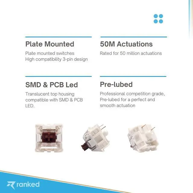 Alt view image 7 of 7 - Pack of Gateron ks-9 G PRO Switches for Mechanical Gaming Keyboards | Plate Mounted | Pre Lubed (Gateron PRO Brown, 90 Pcs)