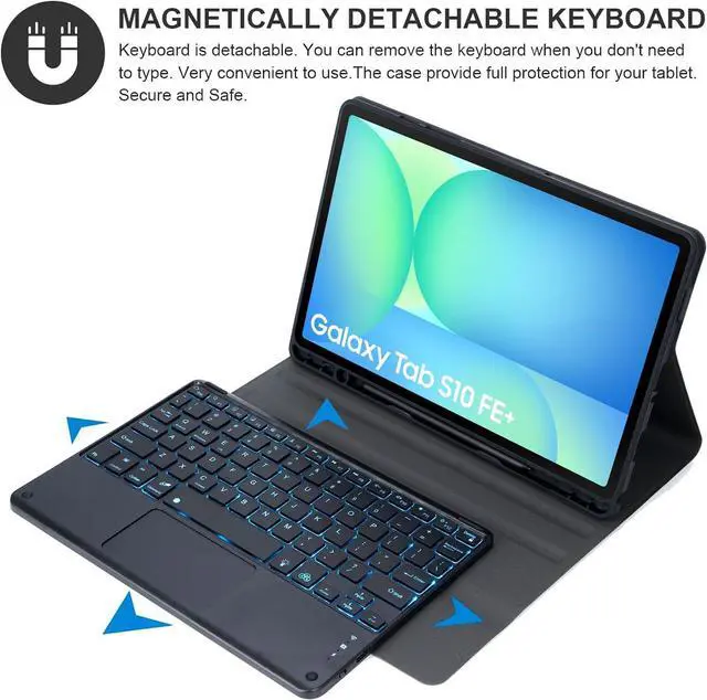 Alt view image 3 of 7 - EHLCYS Touchpad Keyboard Case for Samsung Galaxy Tab S10 FE+ Plus 13.1 Inch 2025 Model (SM-X620/X626), 7-Color Backlight Detachable Keyboard, Ultra-Thin Cover with Pen Holder and Mouse,Green