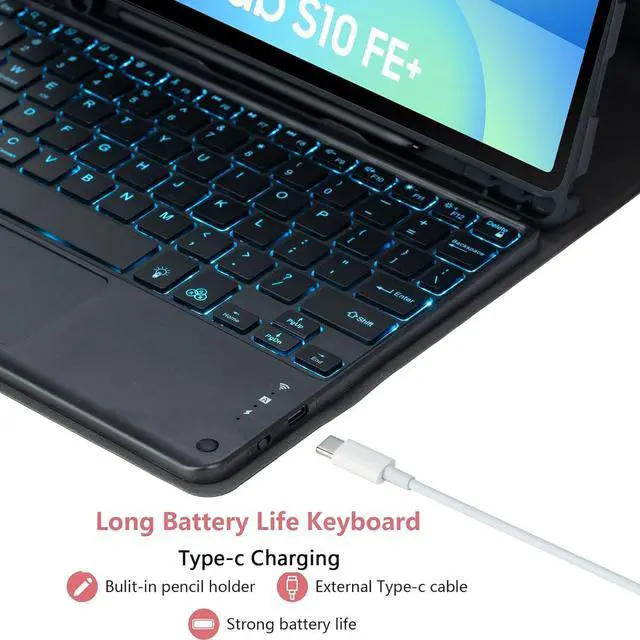 Alt view image 6 of 7 - EHLCYS Touchpad Keyboard Case for Samsung Galaxy Tab S10 FE+ Plus 13.1 Inch 2025 Model (SM-X620/X626), 7-Color Backlight Detachable Keyboard, Ultra-Thin Cover with Pen Holder and Mouse,Green