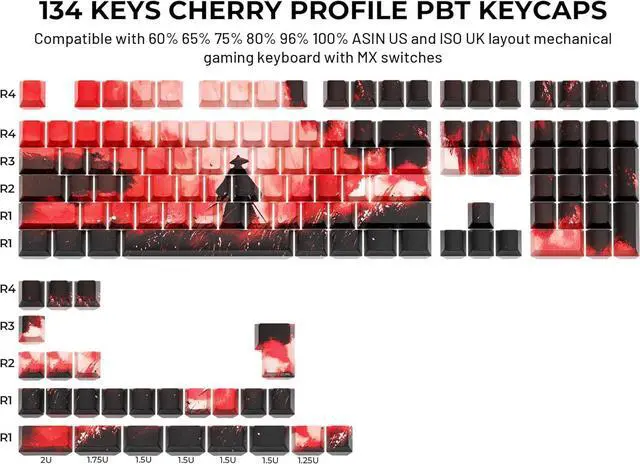 Alt view image 5 of 7 - XVX PBT Keycaps, Side Printed Shine Through Keycap Set, Cherry Profile Dye Sublimation Keyboard Caps Suitable for 60% 65% 75% 100% Cherry Gateron MX Switches Mechanical Keyboard