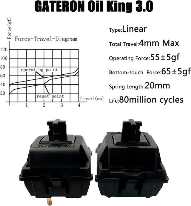 Alt view image 5 of 6 - Gateron Oil King 3.0 Switches for Mx Mechanical Keyboard,5-Pin 55gf Linear/Pre-Lubed/Triple-Enhanced Pin Switches(36pcs,Oil King)