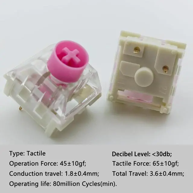 Alt view image 2 of 6 - Silent Keyboard Switches,Kailh Box Silent Pink Switches for Mechanical Keyboard,3-pin 45gf Linear/Typing&Gaming/Waterproof Switches(Silent Pink,108Pcs)