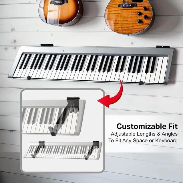 Alt view image 3 of 7 - Victory Display Heavy-Duty Steel Slatwall Piano Keyboard Stand (4-Pack), Wall Mount w/ Telescoping Arms (12"-18"), Piano Stand, Keyboard Holder, Keyboard Stand Piano, Music Production Equipment, Black