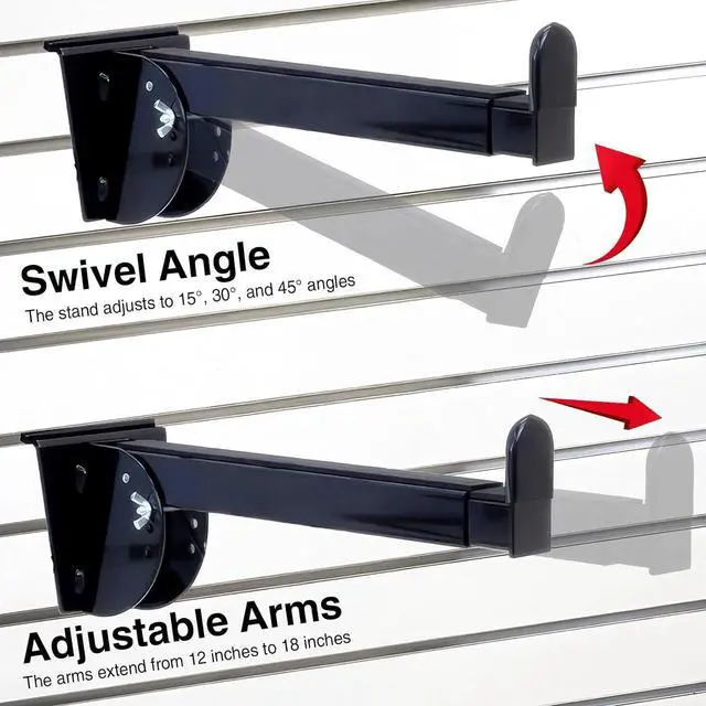 Alt view image 4 of 7 - Victory Display Heavy-Duty Steel Slatwall Piano Keyboard Stand (4-Pack), Wall Mount w/ Telescoping Arms (12"-18"), Piano Stand, Keyboard Holder, Keyboard Stand Piano, Music Production Equipment, Black