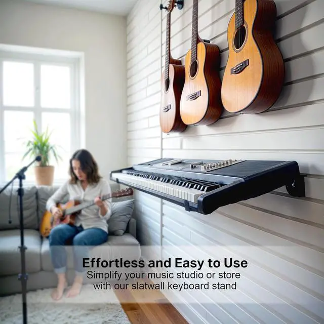 Alt view image 6 of 7 - Victory Display Heavy-Duty Steel Slatwall Piano Keyboard Stand (4-Pack), Wall Mount w/ Telescoping Arms (12"-18"), Piano Stand, Keyboard Holder, Keyboard Stand Piano, Music Production Equipment, Black