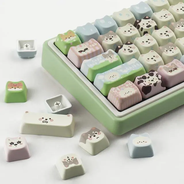 Alt view image 2 of 7 - TYRIXKI PBT Keycaps 134 Keys Cute Keycap Dye-Sublimation Matcha Green Pet Puppy Keycap Mao Profile Cat Shape Custom Keycaps for Cherry Gateron MX Swithes Mechanical Keyboards