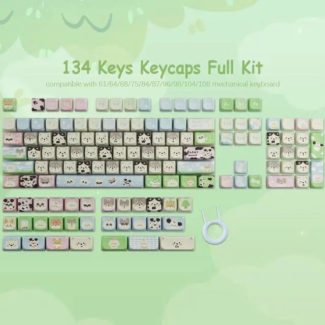 Alt view image 3 of 7 - TYRIXKI PBT Keycaps 134 Keys Cute Keycap Dye-Sublimation Matcha Green Pet Puppy Keycap Mao Profile Cat Shape Custom Keycaps for Cherry Gateron MX Swithes Mechanical Keyboards