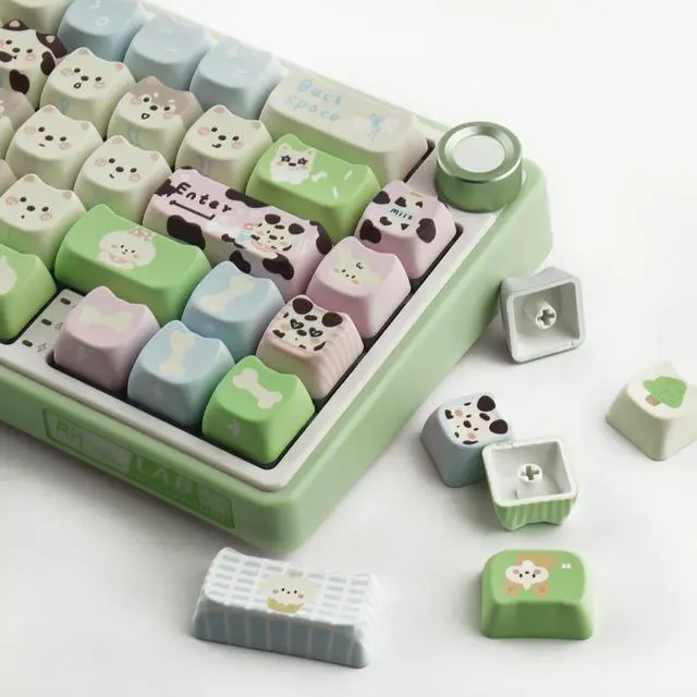 Alt view image 4 of 7 - TYRIXKI PBT Keycaps 134 Keys Cute Keycap Dye-Sublimation Matcha Green Pet Puppy Keycap Mao Profile Cat Shape Custom Keycaps for Cherry Gateron MX Swithes Mechanical Keyboards