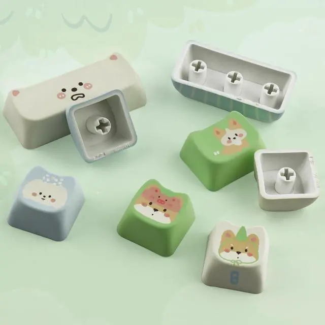 Alt view image 6 of 7 - TYRIXKI PBT Keycaps 134 Keys Cute Keycap Dye-Sublimation Matcha Green Pet Puppy Keycap Mao Profile Cat Shape Custom Keycaps for Cherry Gateron MX Swithes Mechanical Keyboards