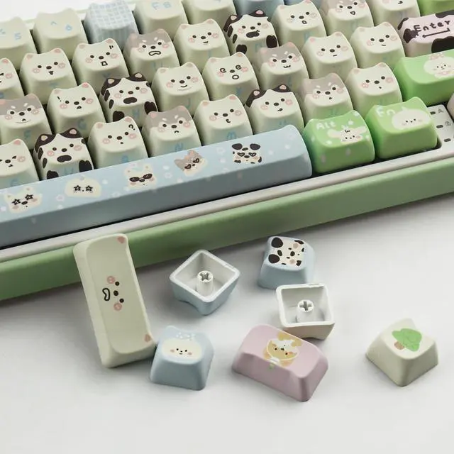 Alt view image 7 of 7 - TYRIXKI PBT Keycaps 134 Keys Cute Keycap Dye-Sublimation Matcha Green Pet Puppy Keycap Mao Profile Cat Shape Custom Keycaps for Cherry Gateron MX Swithes Mechanical Keyboards