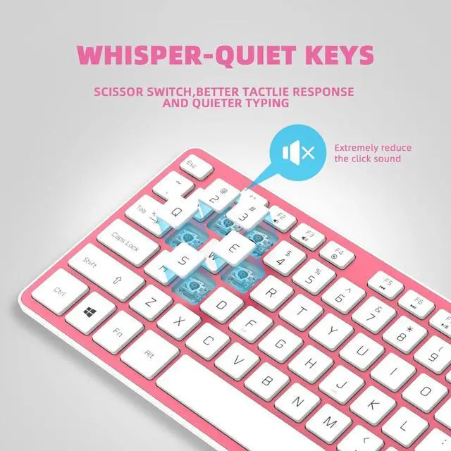 Alt view image 3 of 7 - B.FRIENDit Wired USB Keyboard with Cover/Protector Skin, Low-Profile Flat Keyboard with US Layout (QWERTY), Durable Ultra-Slim Quiet Computer Keyboard for PC Windows 11/10 / 8/7 / XP/Vista - Pink
