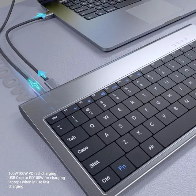 Alt view image 4 of 7 - Generic 2024 Newly USB C Keyboards with USB Ports - 78 Keys Wired American Keyboards Supports 11 in 1 USB C Docking Station - Space Gray, Genericc560ow8p1d