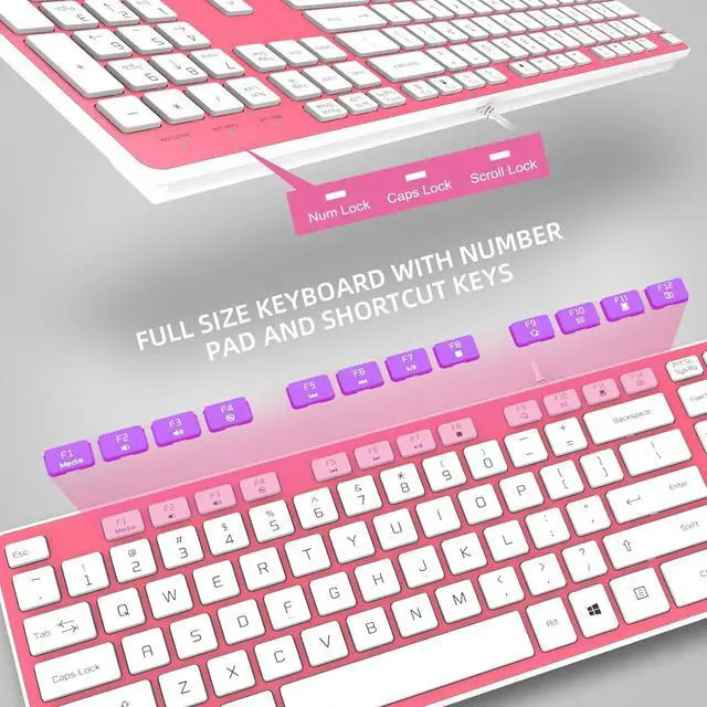 Alt view image 6 of 7 - B.FRIENDit Wired USB Keyboard with Cover/Protector Skin, Low-Profile Flat Keyboard with US Layout (QWERTY), Durable Ultra-Slim Quiet Computer Keyboard for PC Windows 11/10 / 8/7 / XP/Vista - Pink